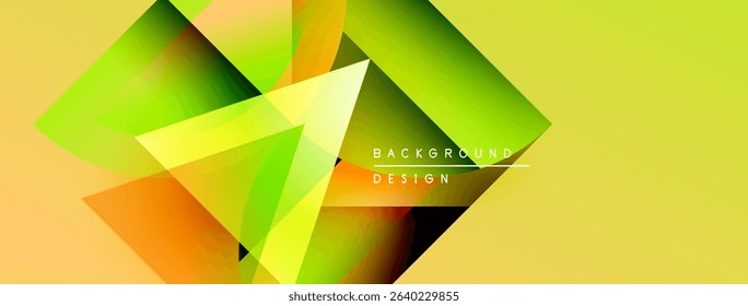 Abstract geometric shapes, vibrant colors blend. Yellow, green, orange hues create dynamic visual effect. Modern design element.