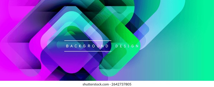 Abstract geometric shapes, vibrant colors blend. Modern design elements create dynamic background. Gradient transitions offer visual interest.