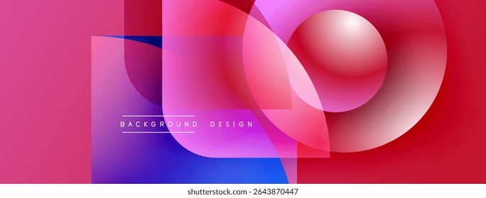Abstract geometric shapes, vibrant colors blend. Red, purple, blue gradients create modern design. Smooth transitions, dynamic composition.