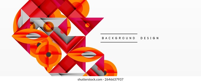 Abstract geometric shapes, vibrant colors, modern design. Red, orange, gray elements create dynamic composition. Minimalist style.
