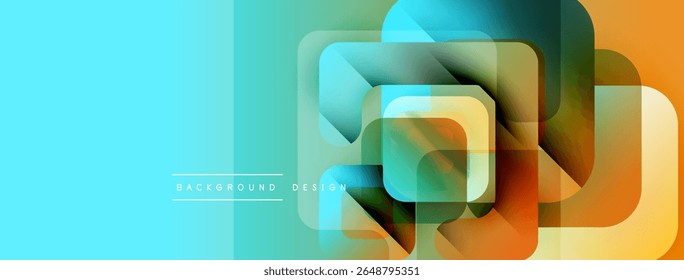 Abstract geometric shapes, vibrant colors, layered design. Turquoise, orange hues create modern visual effect. Minimalist style.