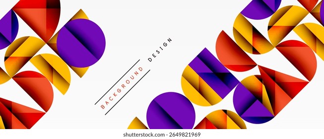 Abstract geometric shapes, vibrant colors, dynamic composition. Modern design elements create visually interesting background.