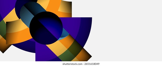 Formas geométricas abstratas, cores vibrantes, design circular. Composição moderna com gradientes, contraste, apelo visual.