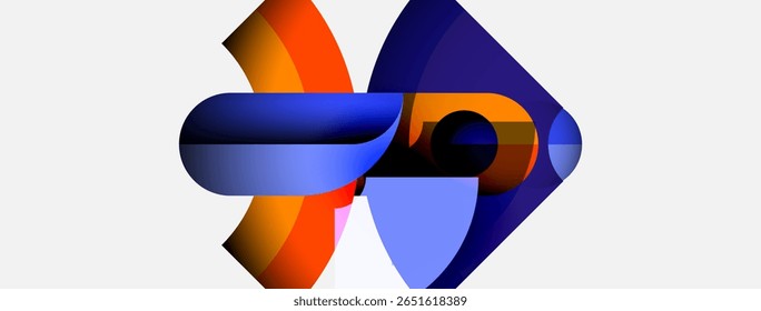 Abstract geometric shapes, vibrant colors, blue, orange, purple. Modern design, dynamic composition, clean lines, digital art.