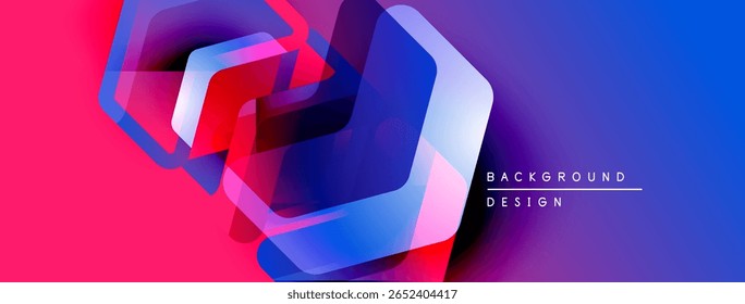 Abstract geometric shapes, vibrant colors blend. Gradient background creates dynamic visual effect. Modern design element.