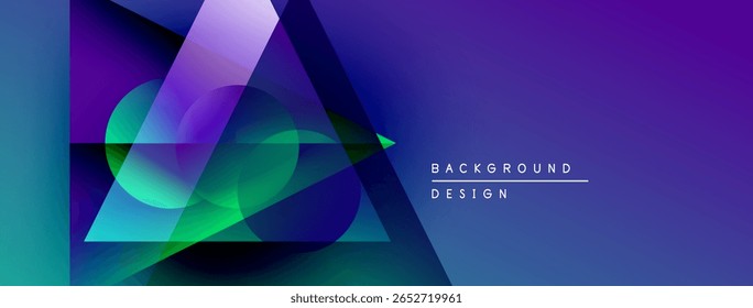 Abstract geometric shapes, vibrant colors, gradient background. Modern design elements create dynamic visual composition.