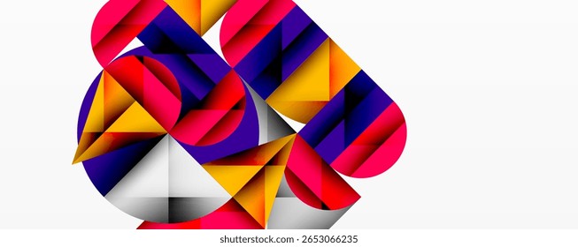 Abstract geometric shapes, vibrant colors, dynamic composition. Modern design, clean lines, bold contrasts create visual interest.