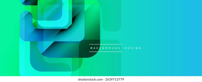 Abstract geometric shapes, vibrant gradients. Modern design elements create dynamic visual experience. Blue, green hues dominate composition.
