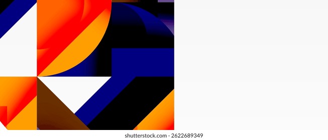Abstract geometric shapes, vibrant orange, navy, white. Dynamic composition, modern design, fluid forms, bold contrast.