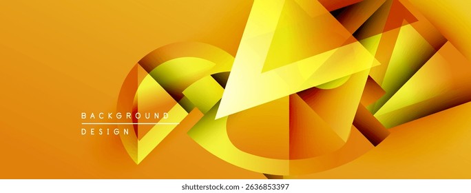 Abstract geometric shapes, vibrant orange, yellow hues. Modern design, dynamic composition, gradient effect. Background element for projects.