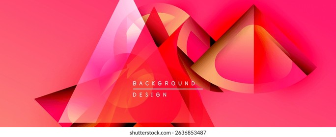 Abstract geometric shapes, vibrant pink hues, modern design elements. Overlapping layers create dynamic visual texture. Background features text background, design.