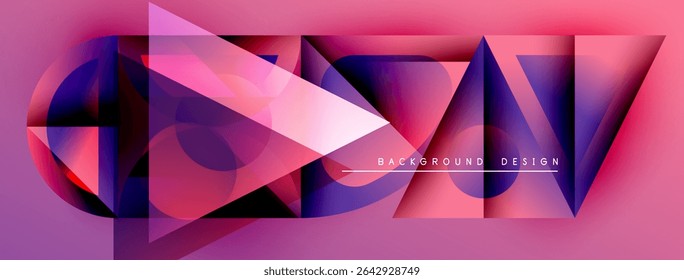 Abstractas Formas geométricas, rosas vibrantes, púrpuras, azules crean un diseño moderno. Los colores degradados se mezclan a la perfección, formando una composición dinámica.