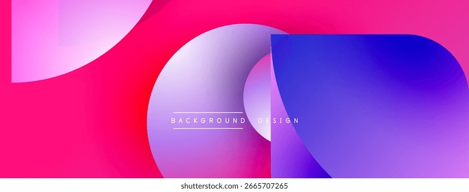 Abstract geometric shapes, vibrant pinks, blues, purples blend. Modern design, smooth gradients create dynamic visual effect. Text reads background design.