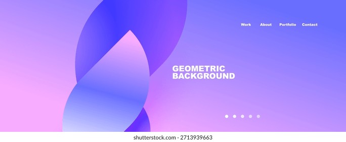 Abstractas Formas geométricas, rosas vibrantes, púrpuras crean un fondo moderno. El texto muestra el trabajo, la información, la Cartera y las opciones de contacto.