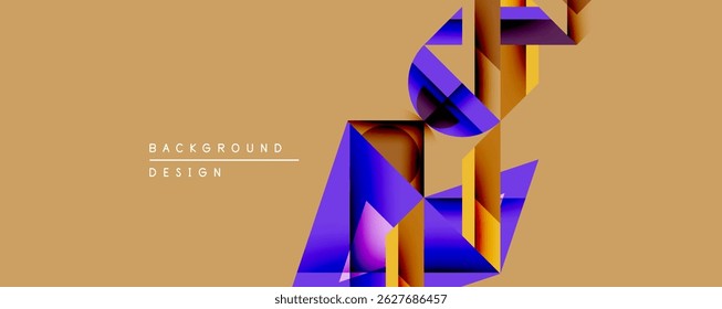 Abstract geometric shapes, vibrant purple, gold hues. Modern design element, background texture. Minimalist aesthetic, clean lines present.