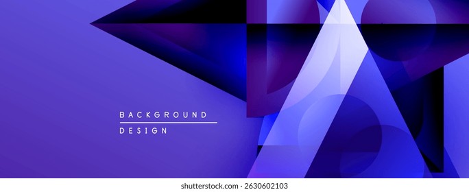 Abstract geometric shapes, vibrant purple hues, modern design. Minimalist composition creates dynamic visual impact. Background element.