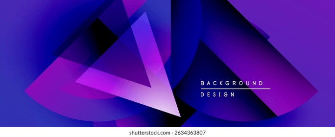 Abstract geometric shapes, vibrant purple hues, dynamic composition. Modern design elements create striking visual impact.