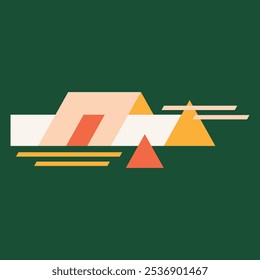 Abstract geometric shapes in warm colors on a dark background.