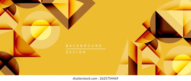 Abstract geometric shapes, warm golden hues, dynamic composition. Modern design elements create textured background.