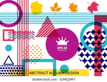 Abstract, geometric shapes,maple, chestnut leaves theme, autumn events advertisement card, seasonal sale flyer, biological carving, botanical print, eco design, EPS 10 vector illustration