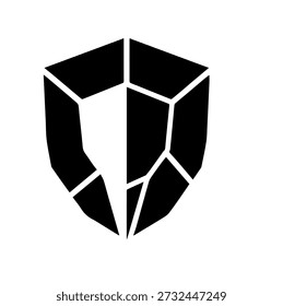 Diseño geométrico Abstractas del icono del Vector del escudo, emblema fragmentado moderno del cristal en blanco y negro para la seguridad y la protección