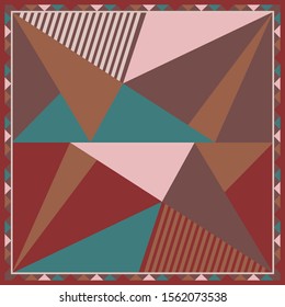 Abstract geometric silk scarf with triangle pattern on brown
