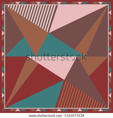 Abstract geometric silk scarf with triangle pattern on brown