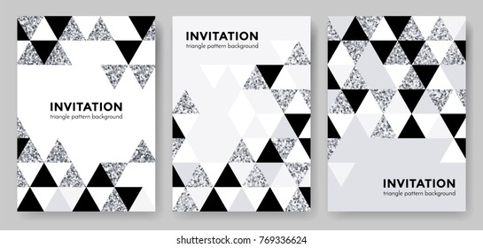 Abstract geometric silver pattern background for invitation card design template of triangle modern trendy silver elements. Vector geometry backdrop or gray glitter texture poster background