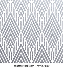 Abstract geometric silver pattern background of triangles ornament for interior decor tile or modern design template. Vector geometry backdrop or silver glitter texture on white background