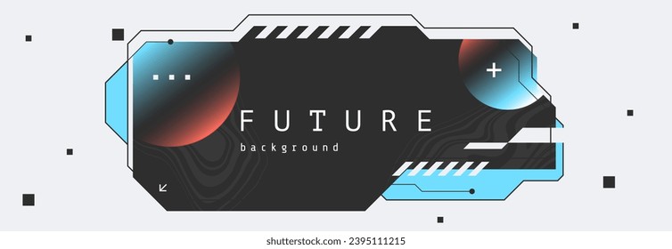 Abstract geometric simple banner in sci-fi tech style. Web header design with cosmic graphics elements and place for text. Flat futuristic background for your design. Vector illustration