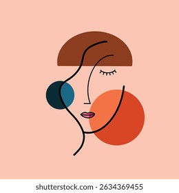 Abstract Geometric Simple Female Face Shape Outline Design Illustration