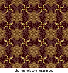 Abstract geometric sketch. Golden texture. Seamless geometric pattern. Vector seamless pattern with gold gradient on brown background. Geometric ornament with golden elements.