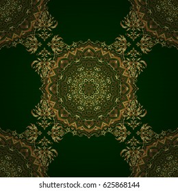 Abstract geometric sketch. Seamless geometric pattern. Geometric ornament with golden elements. Vector seamless pattern with gold gradient on green background. Golden texture.