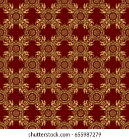 Abstract geometric sketch. Seamless geometric pattern. Vector seamless pattern with gold gradient on red background. Golden texture. Geometric ornament with golden elements.