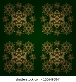 Abstract geometric sketch. Vector seamless pattern with gold gradient on green background. Golden texture. Seamless geometric pattern. Geometric ornament with golden elements.