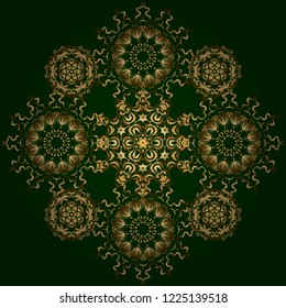 Abstract geometric sketch. Vector seamless pattern with gold gradient on green background. Seamless geometric pattern. Geometric ornament with golden elements. Golden texture.