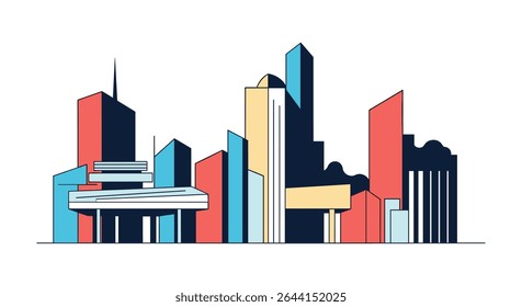 Abstract Geometric Skyline Urban Landscape with Buildings in Modern Style Architecture and Shape