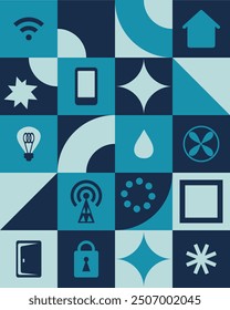 Abstract geometric smart home and Wifi poster. Automation digital technology control devices system concept. Flat vector illustration. 