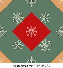 Abstract geometric snowflake seamless pattern design. Winter holidays texture. Vector illustration for textile print, wrapping gift paper 