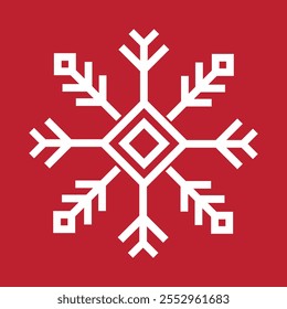 Icono geométrico Abstractas del Vector del copo de nieve en un fondo rojo.