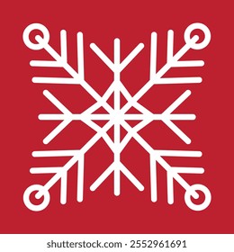 Icono geométrico Abstractas del Vector del copo de nieve en un fondo rojo.