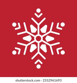 Icono geométrico Abstractas del Vector del copo de nieve en un fondo rojo.