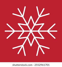 Abstract geometric snowflake vector icon on a red background.