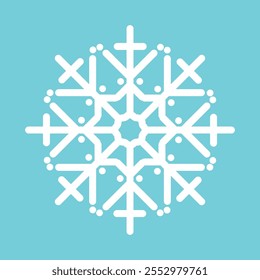 Abstract geometric snowflake vector icon on an ocean blue background.