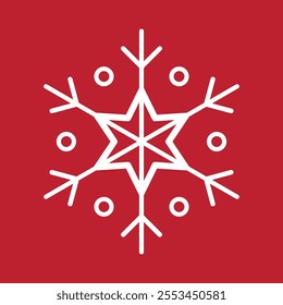 Abstract geometric snowflake vector icon on a bold red background.