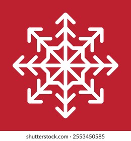 Abstract geometric snowflake vector icon on a bold red background.