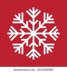 Abstract geometric snowflake vector icon on a bold red background.