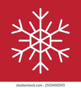 Abstract geometric snowflake vector icon on a bold red background.
