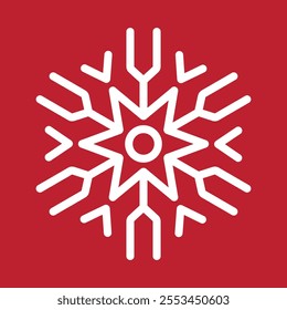 Abstract geometric snowflake vector icon on a bold red background.