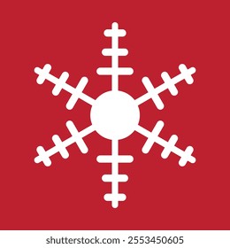 Abstract geometric snowflake vector icon on a bold red background.